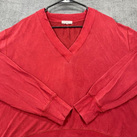 Rag & Bone Womens Red V-Neck Long Sleeve Pullover Sweatshirt Size S Cotton Blend - Picture 2 of 11